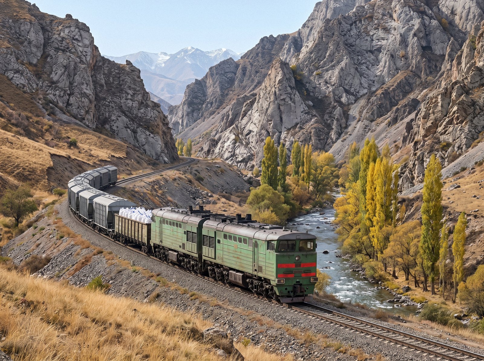 Concentrate train on the Sary-Bulak spur in the Urmaral gorge